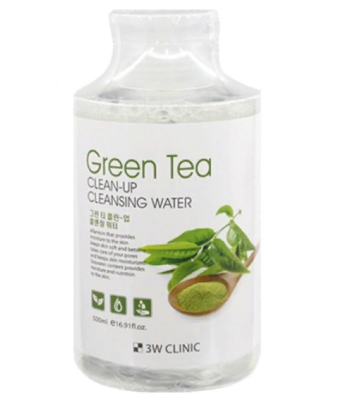 Очищающая вода с экстрактом зеленого чая 3W CLINIC, 500 мл